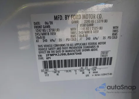 2020 Ford Edge Sel z USA, uszkodzony, nr VIN 2FMPK3J98LBA97048